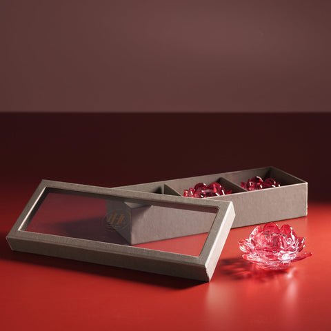 Set of 3 Pink Glass Lotus Shaped Tealight Holders