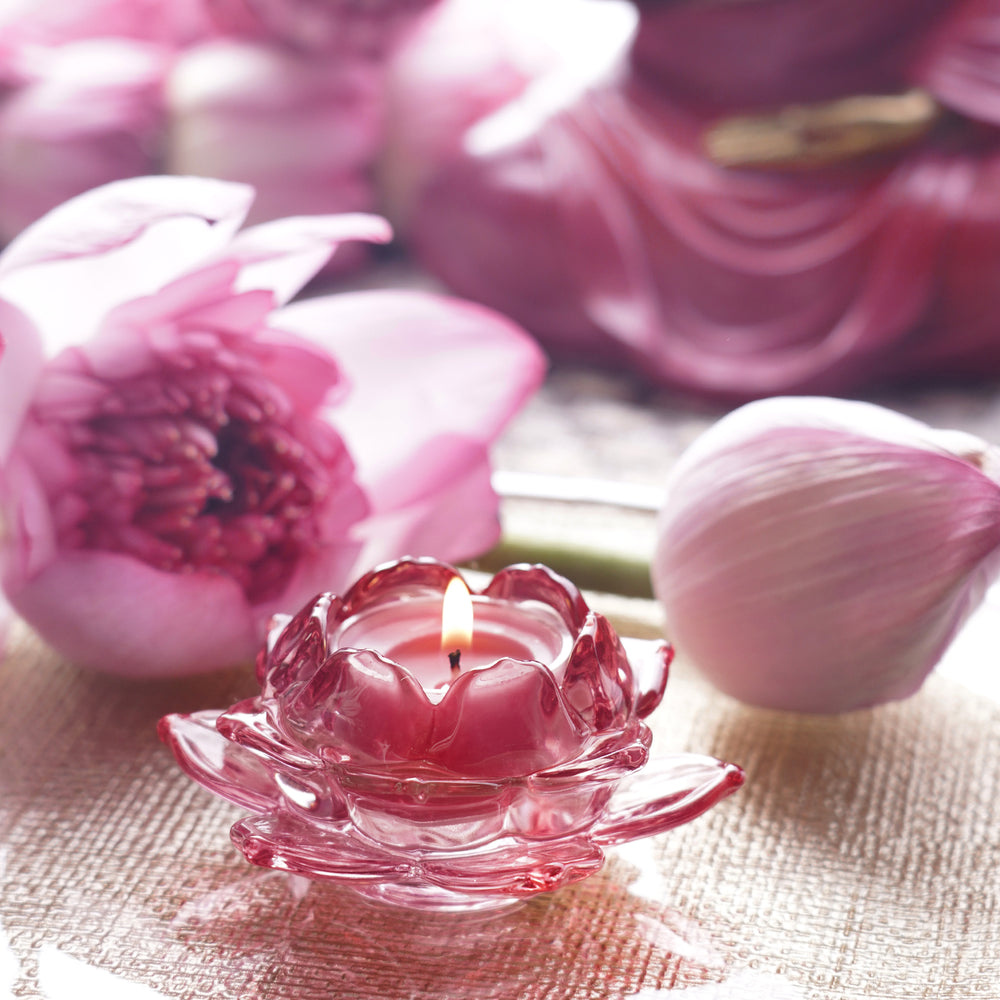 Set of 3 Rose Coloured Glass Lotus Shaped Tealight Holders