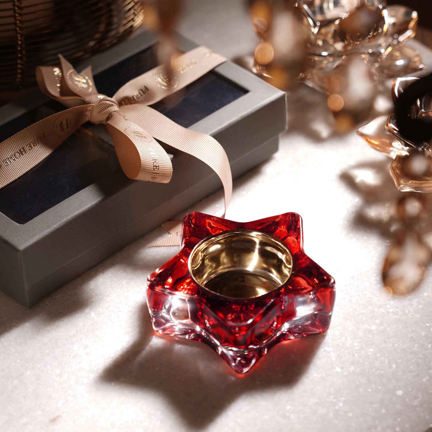 Shop Set of 2 Red Glass Star Shaped Tealight Holders at Best Price Online in India