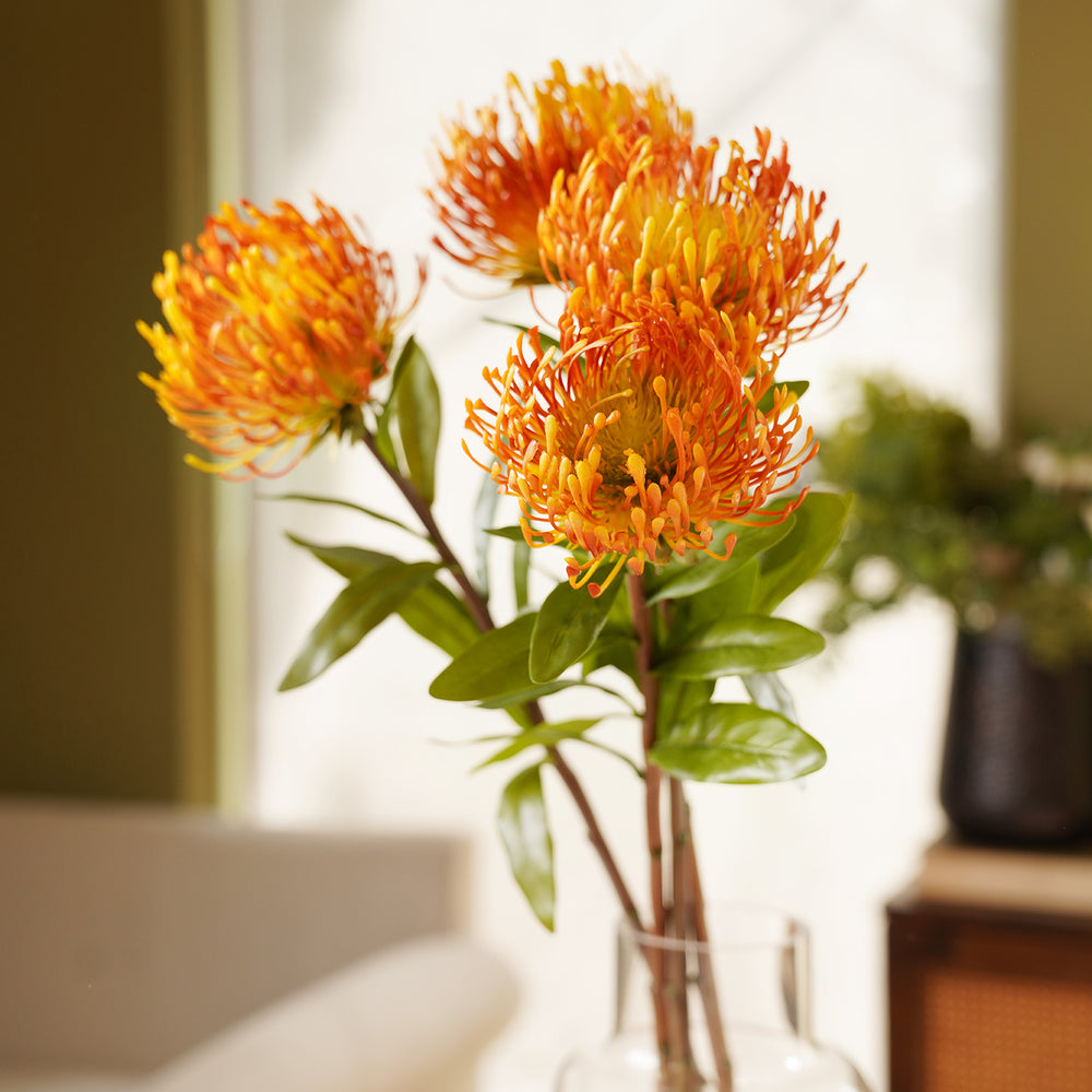 Yellow Pincushion Artificial Stem - Single