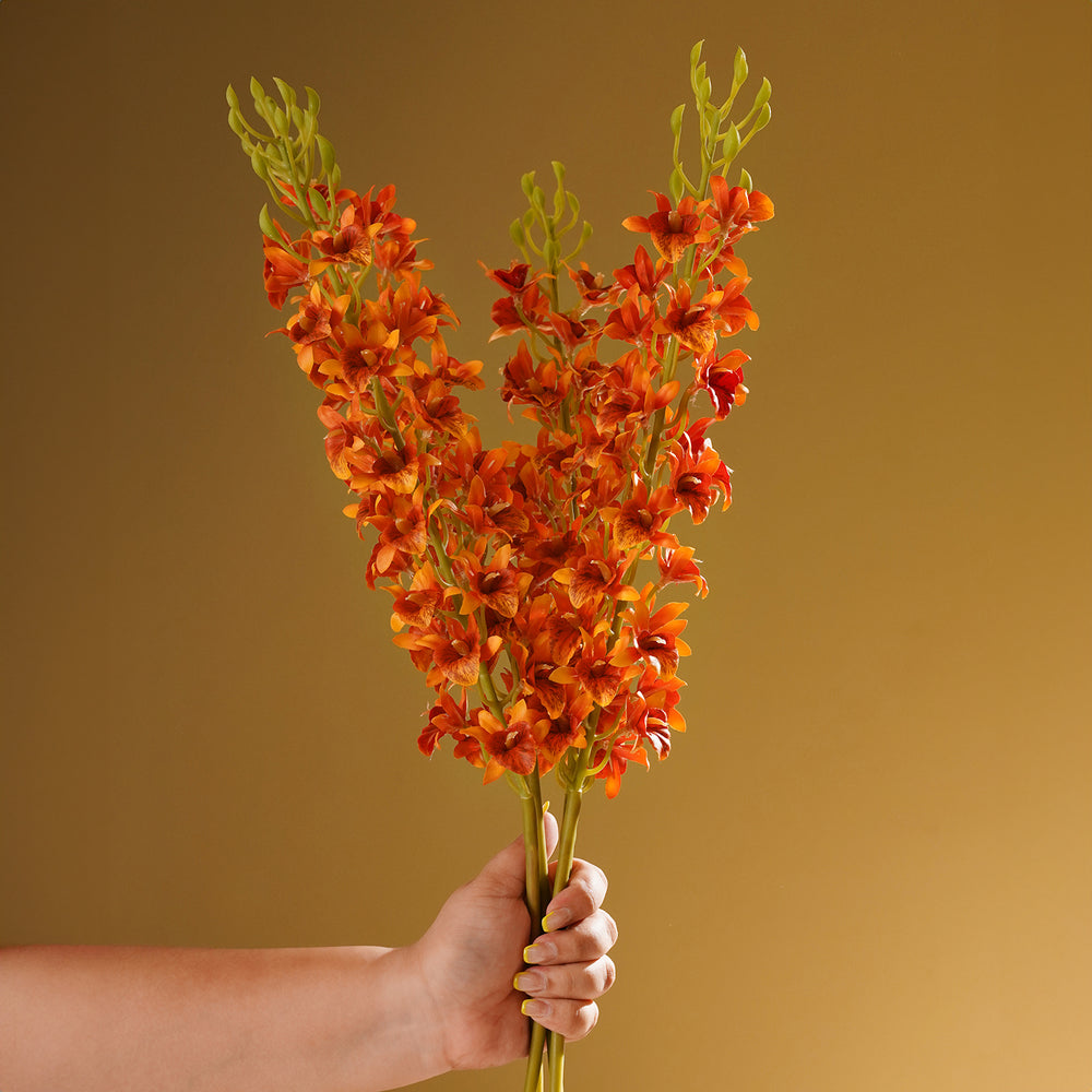 Dark Orange Artificial Orchid Stem - Single