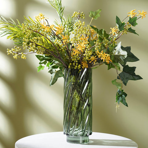 Green Swirl Textured Straight Glass Vase - Medium