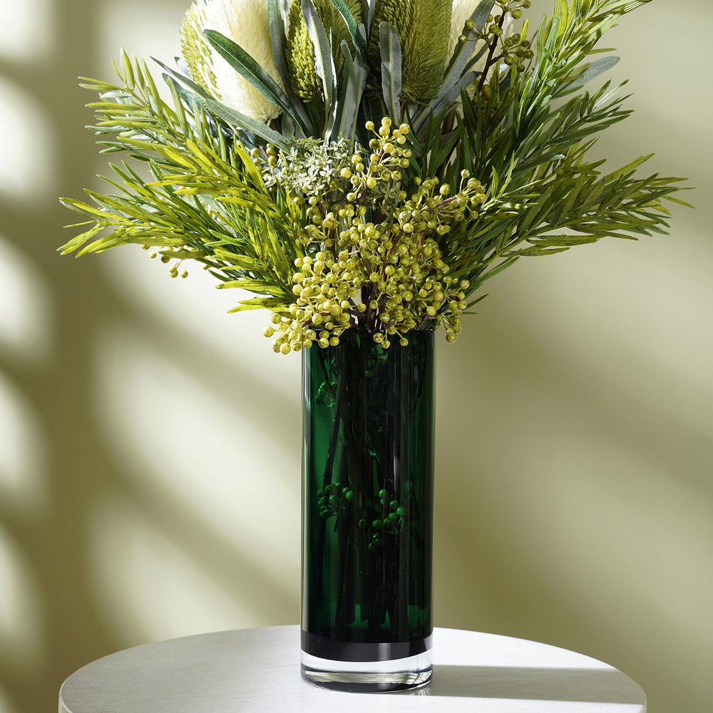 Green Cylindrical Straight Glass Vase - Medium