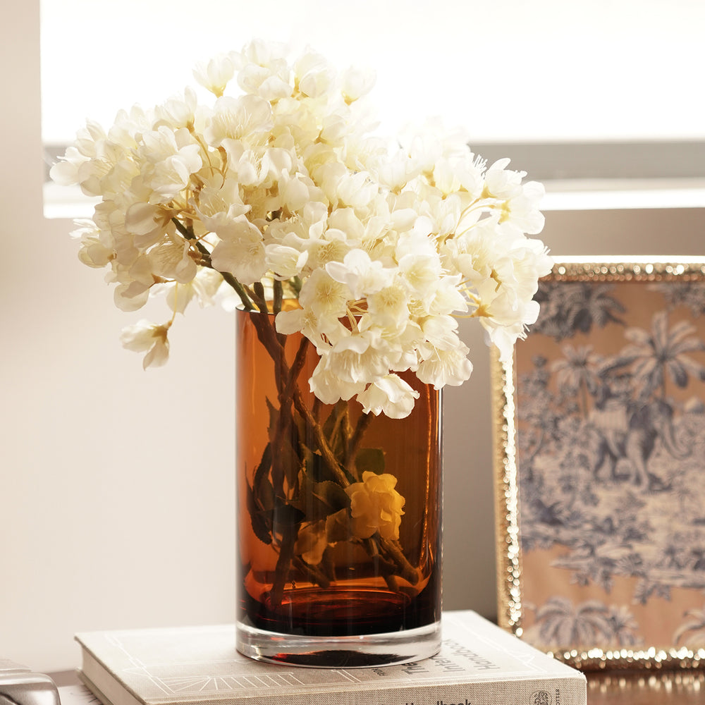 Dark Brown Cylindrical Straight Glass Vase - Small