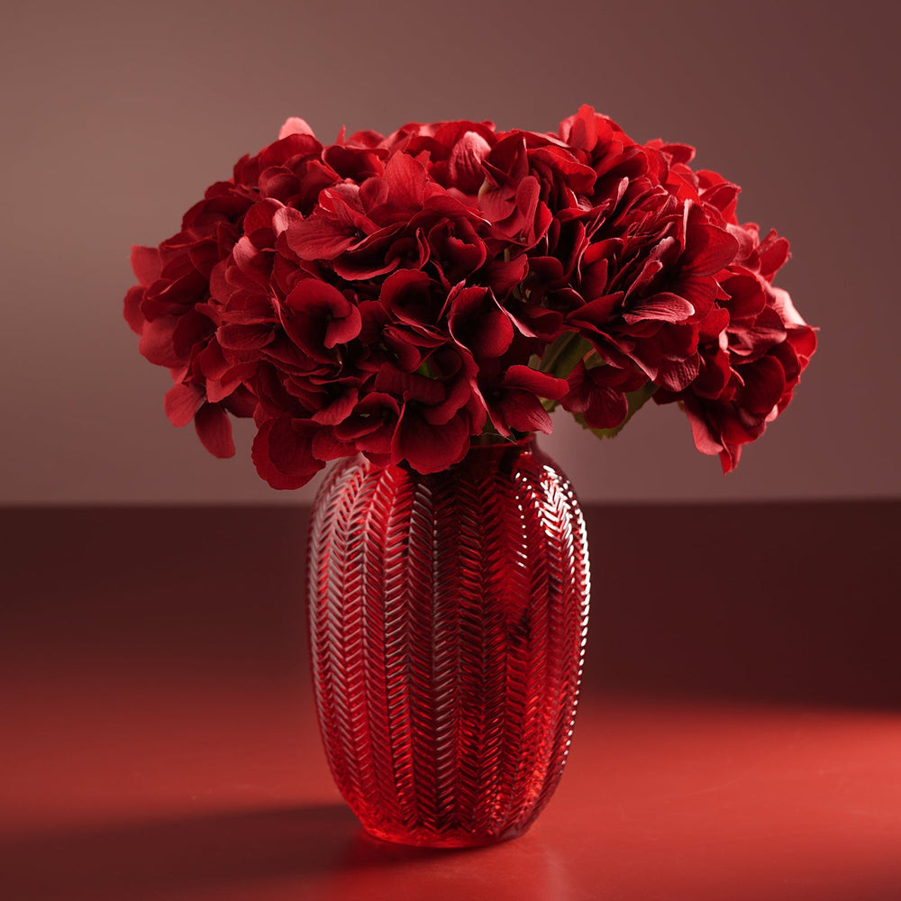 Red Herringbone Textured Glass Vase - Small