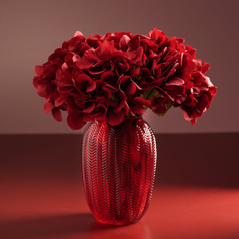 Red Herringbone Textured Glass Vase - Small