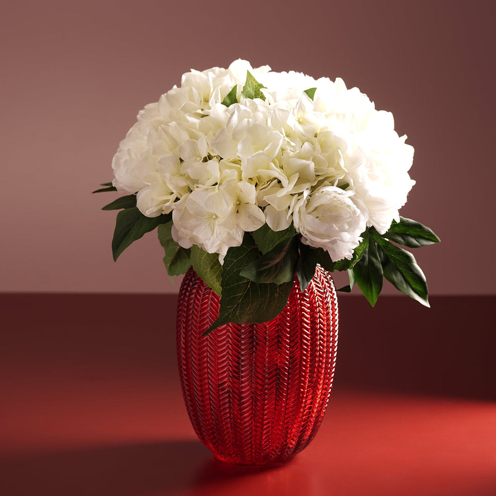 Red Herringbone Textured Glass Vase - Medium