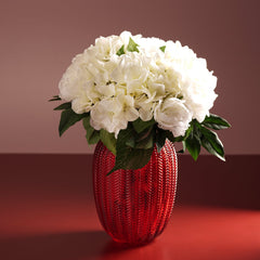 Red Herringbone Textured Glass Vase - Medium