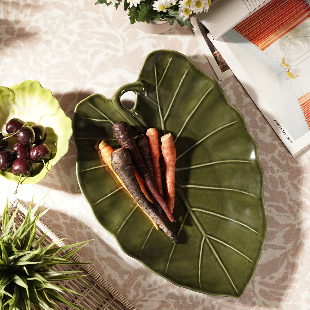 Green Saggitate Leaf Shaped Ceramic Platter