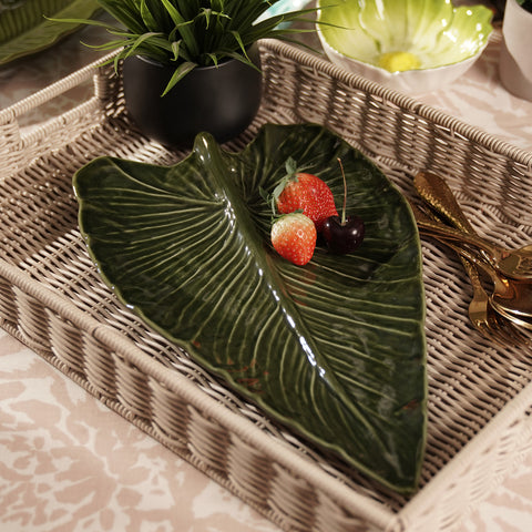 Green Sunflower Leaf Shaped Ceramic Platter