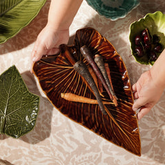 Brown Sunflower Leaf Shaped Ceramic Platter