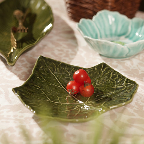 Green Maple Leaf Shaped Ceramic Platter