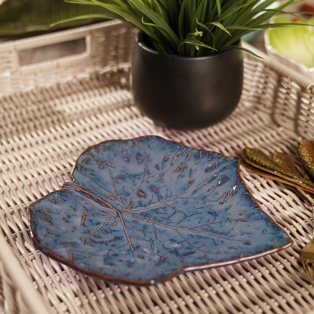 Dark Blue Leaf Shaped Ceramic Platter