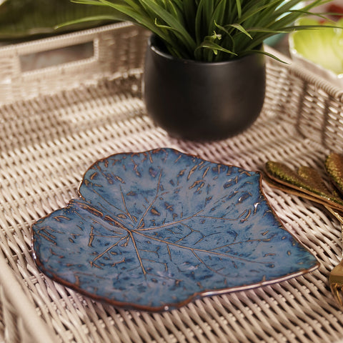Dark Blue Leaf Shaped Ceramic Platter