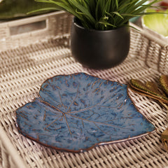 Dark Blue Leaf Shaped Ceramic Platter