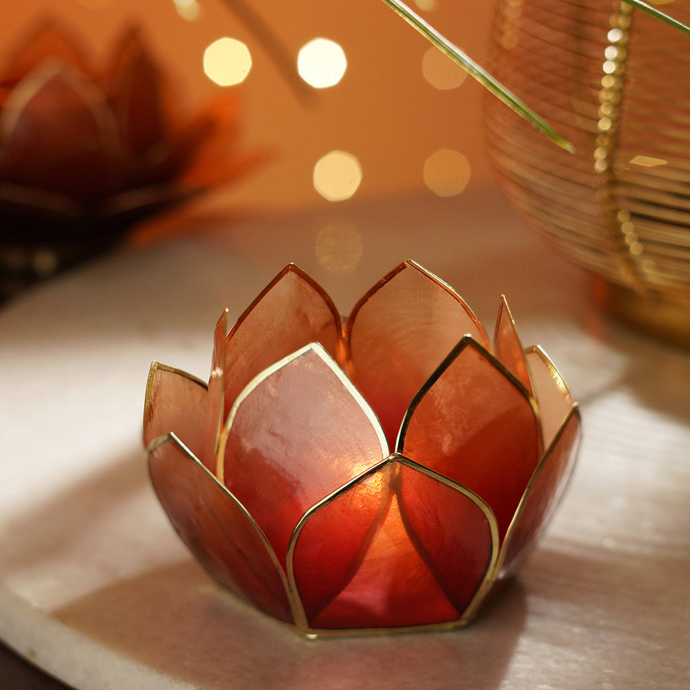 Burgundy & Gold Ombre 12 Petals Capiz Tealight Holder