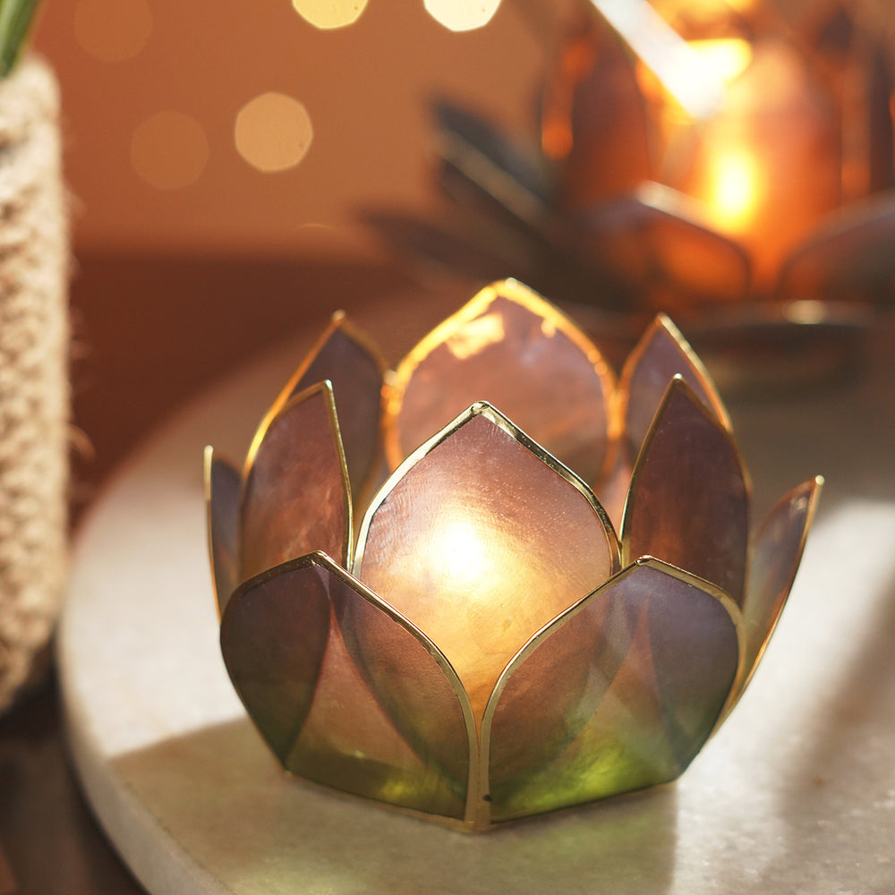 Green & Blue Ombre 12 Petals Capiz Tealight Holder