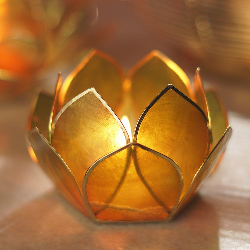 Amber & Green Ombre 12 Petals Capiz Tealight Holder