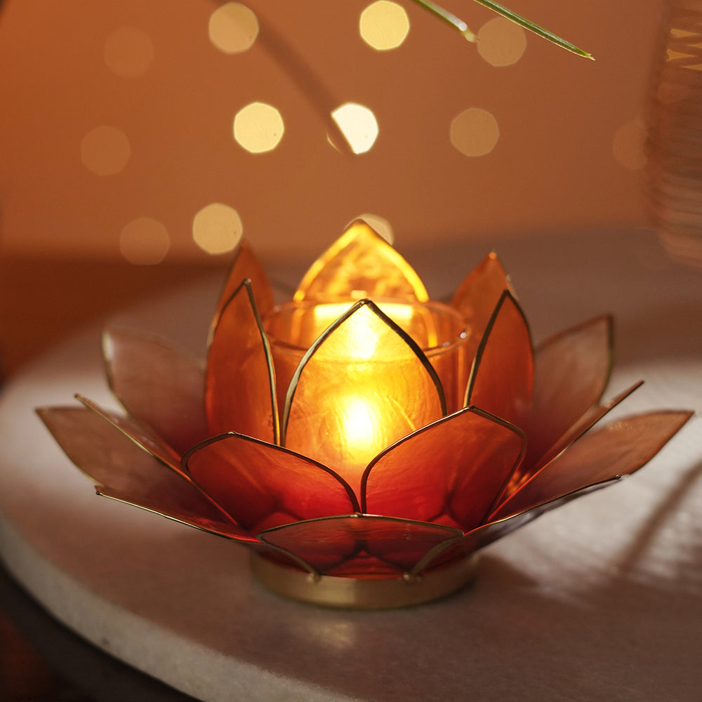 Burgundy & Gold Ombre 22 Petals Capiz Tealight Holder