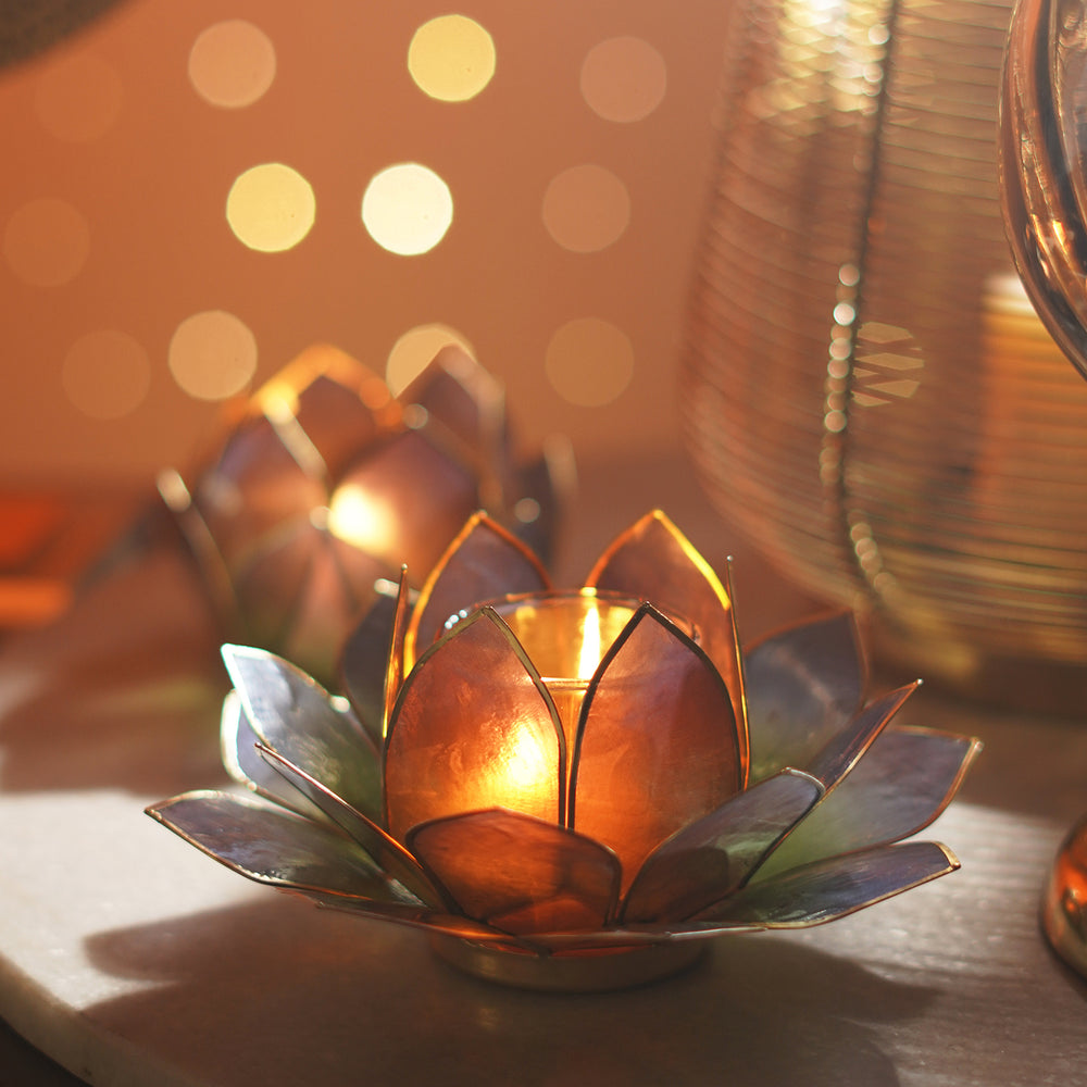 Green & Blue Ombre 22 Petals Capiz Tealight Holder
