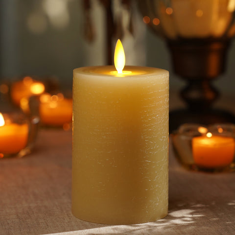 Beige LED Flickering Flame Wax Candle - Large