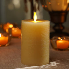Beige LED Flickering Flame Wax Candle - Large