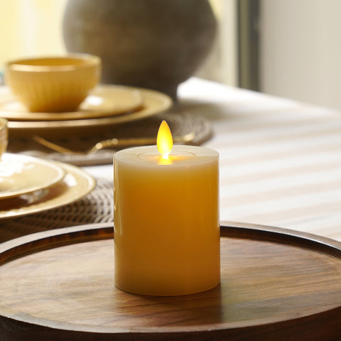 Beige Flickering Flameless LED Taper Candle - Small