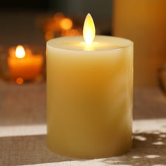 Beige LED Flickering Flame Wax Candle - Small