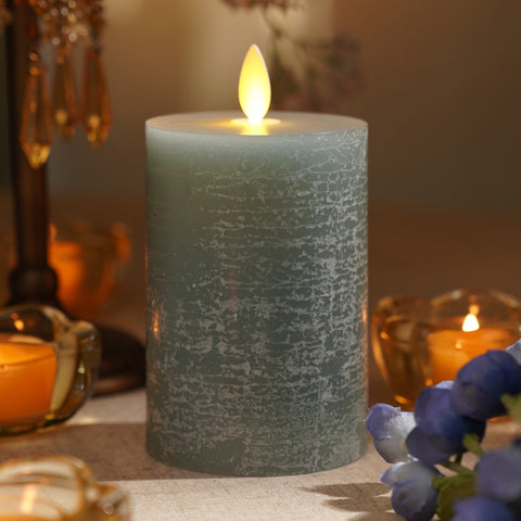 Blue LED Flickering Flame Wax Candle - Large