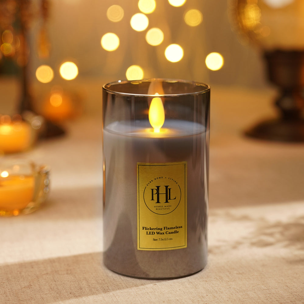 Grey LED Flickering Flame Candle - Large
