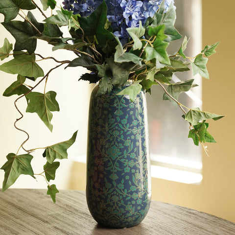 Blue Floral Print Ceramic Vase