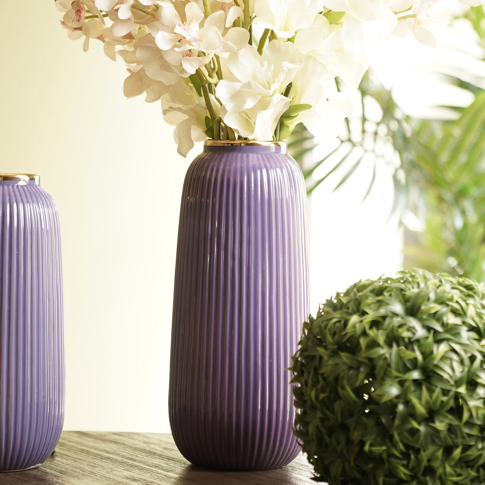 Purple Ribbed Ceramic Vase - Large