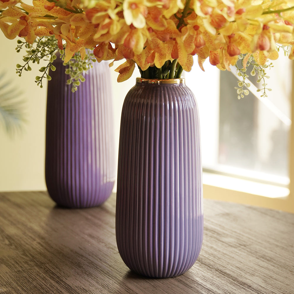 Purple Ribbed Ceramic Vase - Small