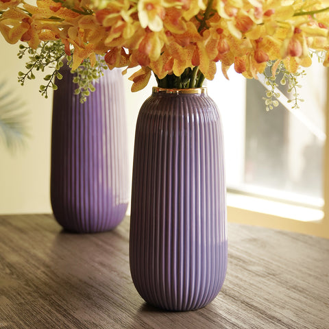 Purple Ribbed Ceramic Vase - Small