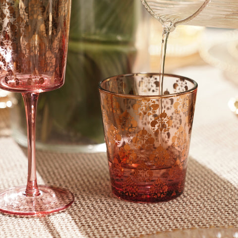 Set of 2 Red and Gold Overlay Drinking Glasses