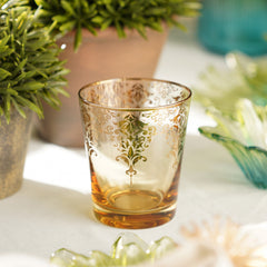 Set of 2 Amber and Gold Overlay Drinking Glasses