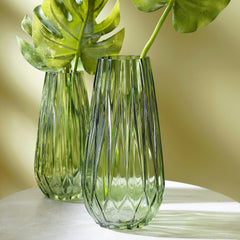 Green Diamond Cut Glass Vase - Medium