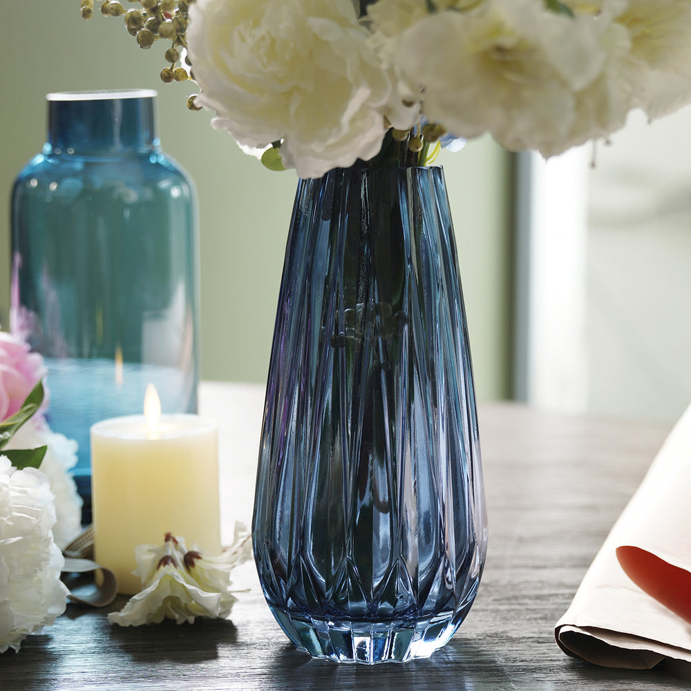 Blue Diamond Textured Glass Vase - Small