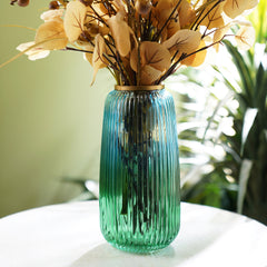 Blue Ribbed Texture Glass Vase - Small