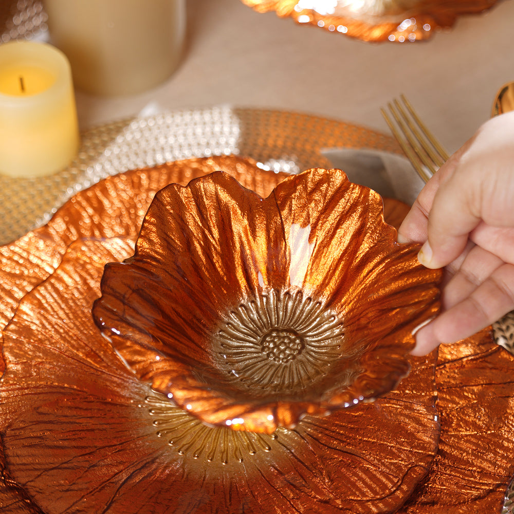 Set of 2 Orange Floral Shaped Side Bowls - Small
