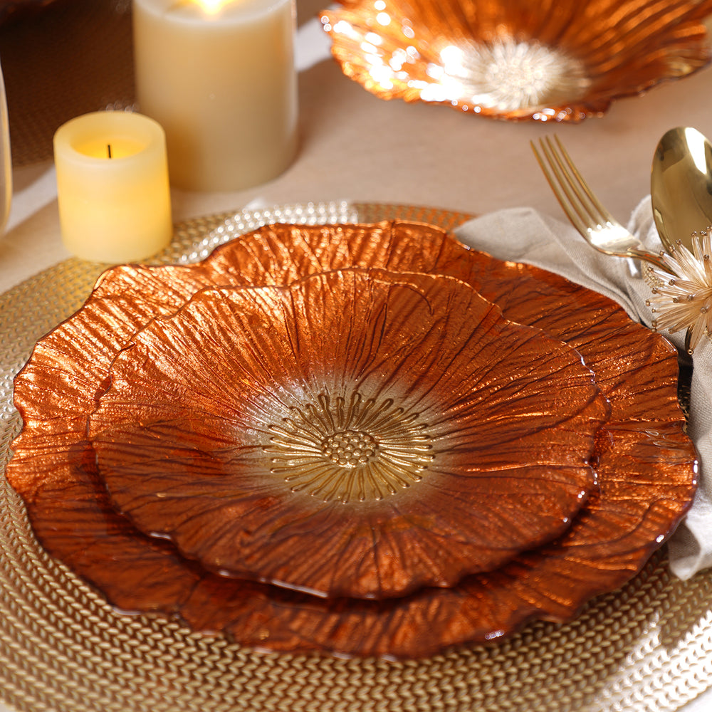 Set of 2 Orange Floral Shaped Dessert Plates