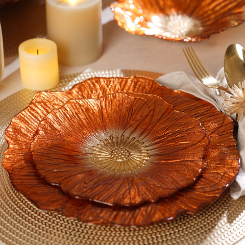 Set of 2 Orange Floral Shaped Dessert Plates