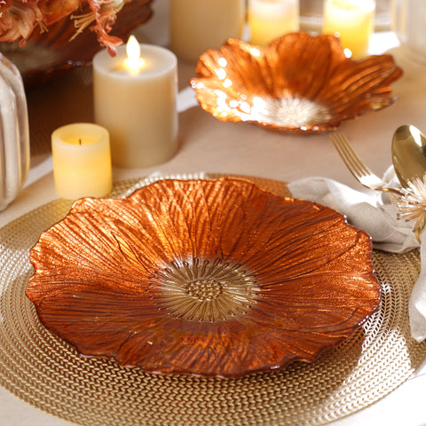Set of 2 Orange Floral Shaped Dinner Plates