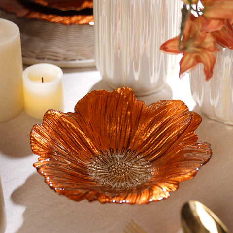 Set of 2 Orange Floral Shaped Serving Bowls