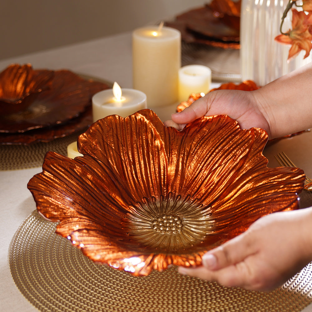 Orange Floral Shaped Serving Bowl