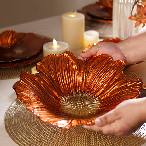 Orange Floral Shaped Serving Bowl