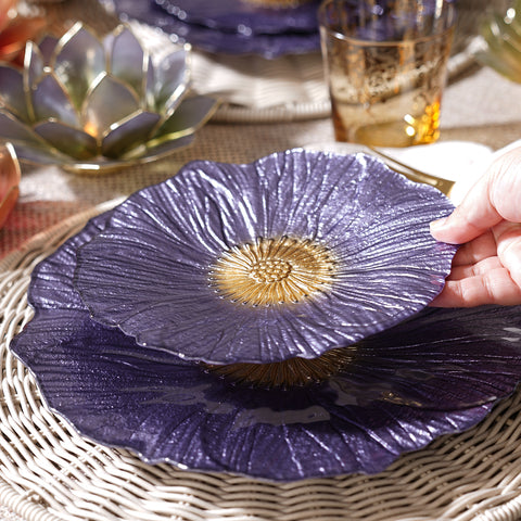 Set of 2 Purple Floral Shaped Dessert Plates