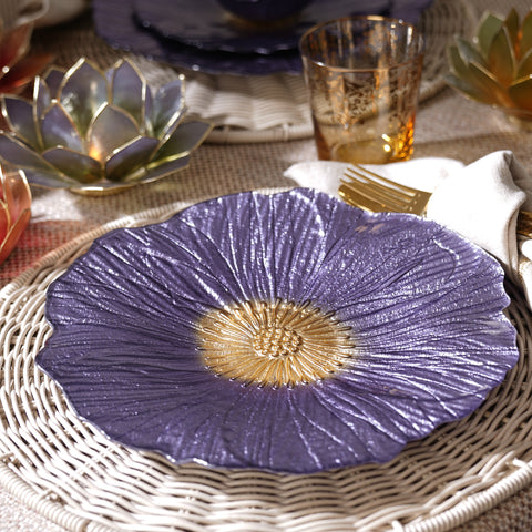Set of 2 Purple Floral Shaped Dinner Plates