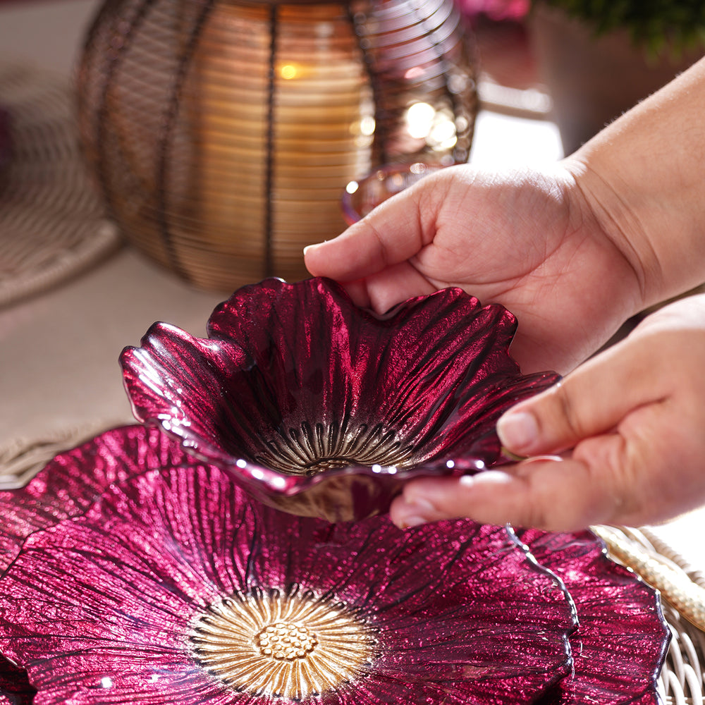 Set of 2 Burgundy Floral Shaped Side Bowls - Small