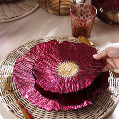 Set of 2 Burgundy Floral Shaped Dessert Plates